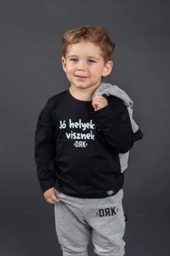 Hosszú ujjú póló Dorko DRK "Jó helyekre visznek" mintával - fekete